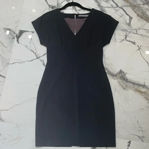 andrew marc black dress MARC NEW YORK ANDREW MARC Black Sheath Dress with Striped Waist  SilkRoll